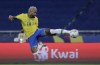 Brazil's Neymar takes a shot in an attempt to score during a Copa America soccer match against Colombia at Nilton Santos stadium in Rio de Janeiro, Brazil, Wednesday, June 23, 2021. (AP Photo/Silvia Izquierdo)