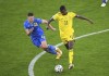 Sweden's Alexander Isak, right, and Ukraine's Mykola Matviyenko challenge for the ball during the Euro 2020 soccer championship round of 16 match between Sweden and Ukraine at Hampden Park stadium in Glasgow, Tuesday, June 29, 2021.(AP Photo/Andy Buchanan, Pool)