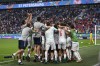 Spain players celebrate their win during the Euro 2020 soccer championship quarterfinal match between Switzerland and Spain, at the Saint Petersburg stadium in Saint Petersburg, Friday, July 2, 2021. (Kirill Kudryavtsev, Pool via AP)