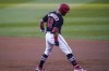 Washington Nationals' Kyle Schwarber holds his leg while suffering an apparent injury while turning first base on a single against the Los Angeles Dodgers during the second inning of a baseball game, Friday, July 2, 2021, in Washington. Schwarber left the game. (AP Photo/Julio Cortez)