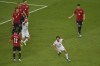 Denmark's Thomas Delaney celebrates after scoring his side's opening goal during the Euro 2020 soccer championship group quarterfinal match between the Czech Republic and Denmark at the Baku Olympic Stadium in Baku, Azerbaijan. (Dan Mullan, Pool Photo via AP)