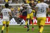 Columbus Crew forward Gyasi Zerdes (11) heads the ball in the first half of an MLS soccer match against the New England Revolution in Columbus, Ohio on Saturday, July 3, 2021. (AP Photo/Jeff Dean)