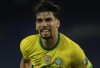 Brazil's Lucas Paqueta celebrates after scoring his side's opening goal against Peru during a Copa America semifinal soccer match at Nilton Santos stadium in Rio de Janeiro, Brazil, Monday, July 5, 2021. (AP Photo/Silvia Izquierdo)
