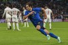 Italy's Federico Chiesa celebrates after scoring the opening goal during the Euro 2020 soccer championship semifinal match between Italy and Spain at Wembley stadium in London, England, Tuesday, July 6, 2021. (Justin Tallis/Pool Photo via AP)