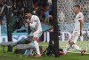 Spain's Alvaro Morata, left, celebrates after scoring his sides first goal during the Euro 2020 soccer championship semifinal match between Italy and Spain at Wembley Stadium in London, Tuesday, July 6, 2021. (Andy Rain/Pool via AP)