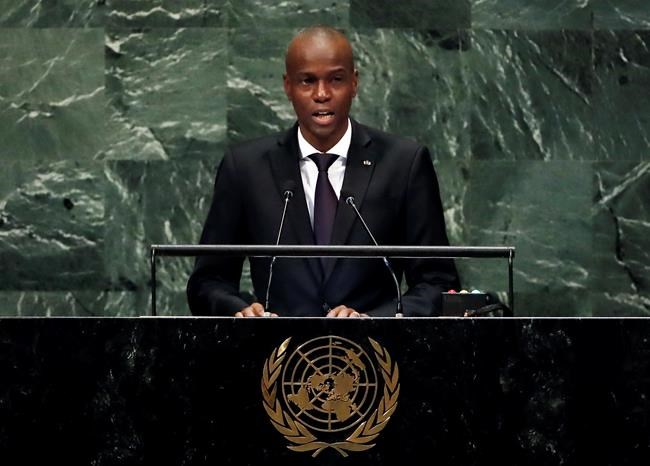 FILE - In this Sept. 27, 2018, file photo, Haiti's President Jovenel Moise addresses the 73rd session of the United Nations General Assembly, at U.N. headquarters in New York. Moïse was assassinated after a group of unidentified people attacked his private residence, the country’s interim prime minister said in a statement Wednesday, July 7, 2021. Moïse's wife, First Lady Martine Moïse, is hospitalized, interim Premier Claude Joseph said. (AP Photo/Richard Drew, File)