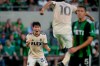 Los Angeles FC defender Kim Moon-Hwan (33) celebrates a score with teammates during an MLS soccer match against Austin FC, Wednesday, July 7, 2021, in Austin, Texas. (AP Photo/Eric Gay)