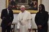 FILE - In this Jan. 26, 2018 file photo, Haiti President Jovenel Moise and his wife Martine Marie Etienne Joseph meet with Pope Francis during a private audience at the Vatican. Pope Francis is sending condolences from the hospital to Haiti following what he said was the “heinous assassination” of its president. In a telegram Thursday signed by the Vatican secretary of state, Francis condemned “all forms of violence as a means of resolving crises and conflicts.” (Alberto Pizzoli/Pool Photo Via AP)
