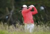 Rory McIlroy in action on the 10th tee during day two of the Aberdeen Standard Investments Scottish Open at The Renaissance Club, North Berwick, Scotland. (Jane Barlow/PA via AP)