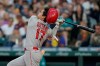 Los Angeles Angels' Shohei Ohtani strikes out swinging during the fifth inning of the team's baseball game against the Seattle Mariners, Friday, July 9, 2021, in Seattle. (AP Photo/Ted S. Warren)