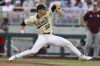 Vanderbilt pitcher Jack Leiter throws during the fourth inning against Mississippi State in Game 1 of the NCAA College World Series baseball finals, Monday, June 28, 2021, in Omaha, Neb. (AP Photo/Rebecca S. Gratz)