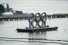 The large Olympic rings are displayed in the Odaiba section of Tokyo ahead of the 2020 Summer Olympics, Wednesday, July 14, 2021. (AP Photo/Jae C. Hong)
