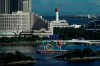 A barge with the Olympic rings mounted on it floats in the water ahead of the 2020 Summer Olympics, Saturday, July 17, 2021, in Tokyo. The one-year postponement of the Tokyo Olympics forced domestic rights-holder CBC to make several significant changes to its planning for the Summer Games. THE CANADIAN PRESS/AP/Jae C. Hong