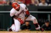 Washington Nationals' Alcides Escobar reacts after he was hit by a pitch from Miami Marlins reliever Richard Bleier during the sixth inning of a baseball game Tuesday, July 20, 2021, in Washington. (AP Photo/Nick Wass)