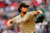 San Diego Padres starting pitcher Yu Darvish works in the first inning of a baseball game against the Atlanta Braves Tuesday, July 20, 2021, in Atlanta. (AP Photo/John Bazemore)