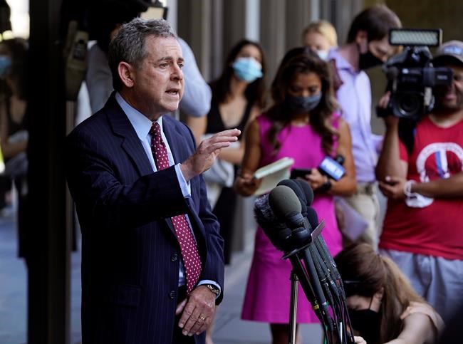Harvey Weinstein's attorney Mark Werksman speaks to reporters following an arraignment for the convicted rapist and former movie mogul on additional sexual assault charges in California, at the Clara Shortridge Foltz Criminal Justice Center, Wednesday, July 21, 2021, in Los Angeles. (AP Photo/Chris Pizzello)