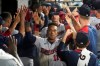 Minnesota Twins' Jorge Polanco (11) celebrates in the dugout his three-run home run off Chicago White Sox relief pitcher Codi Heuer during the sixth inning of a baseball game Wednesday, July 21, 2021, in Chicago. (AP Photo/Charles Rex Arbogast)