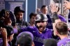 Colorado Rockies' Sam Hilliard is congratulated by teammates in the dugout after hitting a solo home run during the ninth inning of a baseball game against the Los Angeles Dodgers Friday, July 23, 2021, in Los Angeles. (AP Photo/Mark J. Terrill)
