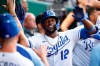 Kansas City Royals' Jorge Soler celebrates in the dugout after hitting a home run during the fourth inning of a baseball game against the Chicago White Sox at Kauffman Stadium in Kansas City, Mo., Monday, July 26, 2021. (AP Photo/Colin E. Braley)