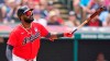 Cleveland Indians' Franmil Reyes watches his solo home run in the third inning of a baseball game against the St. Louis Cardinals, Wednesday, July 28, 2021, in Cleveland. (AP Photo/Tony Dejak)