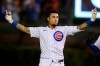 Chicago Cubs' Javier Baez celebrates after hitting a walk-off single in the ninth inning to defeat the Cincinnati Reds 6-5 in a baseball game, late Monday, July 26, 2021, in Chicago. (AP Photo/Paul Beaty)