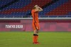 Netherlands' Aniek Nouwen reacts after being defeated by United States in a penalty shootout during a women's quarterfinal soccer match at the 2020 Summer Olympics, Friday, July 30, 2021, in Yokohama, Japan. (AP Photo/Kiichiro Sato)