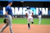 Toronto Blue Jays' Santiago Espinal rounds the bases after hitting a solo home run during the third inning in MLB baseball action against the Kansas City Royals, in Toronto, Sunday, Aug. 1, 2021. THE CANADIAN PRESS/Jon Blacker