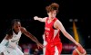 Japan's Saki Hayashi (27), right, steals the ball from Nigeria's Promise Amukamara (10), left, during women's basketball preliminary round game at the 2020 Summer Olympics, Monday, Aug. 2, 2021, in Saitama, Japan. (AP Photo/Charlie Neibergall)
