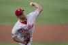 Philadelphia Phillies relief pitcher Ranger Suarez throws during the first inning of a baseball game against the Washington Nationals in Washington, Monday, Aug. 2, 2021. (AP Photo/Manuel Balce Ceneta)