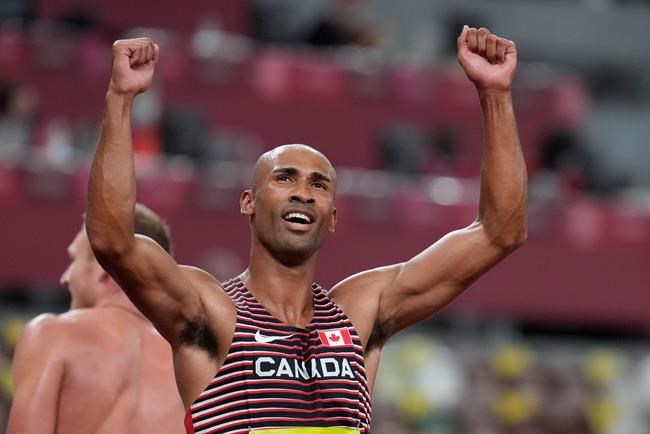 Canada's Damian Warner reacts after the 1500-metre race to win the gold medal in men's decathlon during the Tokyo Olympics in Tokyo, Japan on Thursday, August 5, 2021. THE CANADIAN PRESS/Frank Gunn