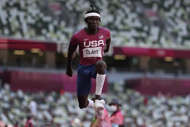 Will Claye, of United States, competes in the final of the men's triple jump at the 2020 Summer Olympics, Thursday, Aug. 5, 2021, in Tokyo. (AP Photo/David J. Phillip)