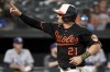 Baltimore Orioles' Austin Hays celebrates after hitting a solo home run against the Tampa Bay Rays in the third inning of a baseball game, Friday, Aug. 6, 2021, in Baltimore. (AP Photo/Will Newton)