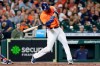 Houston Astros' Taylor Jones swings on a two-run home run against the Minnesota Twins during the second inning of a baseball game Friday, Aug. 6, 2021, in Houston. (AP Photo/Michael Wyke)