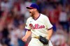 Philadelphia Phillies' Ian Kennedy reacts after striking out New York Mets' J.D. Davis to end the baseball game, Saturday, Aug. 7, 2021, in Philadelphia. The Phillies won 5-3. (AP Photo/Derik Hamilton)