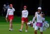 Jin Young Ko, of South Korea, left, and her teammate Sei Young Kim walk on the second fairway during the final round of the women's golf event at the 2020 Summer Olympics, Saturday, Aug. 7, 2021, at the Kasumigaseki Country Club in Kawagoe, Japan. (AP Photo/Andy Wong)