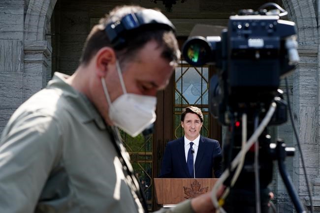 Prime Minister Justin Trudeau speaks to media following a meeting with Governor General Mary Simon at Rideau Hall in Ottawa, on Sunday, Aug. 15, 2021. THE CANADIAN PRESS/Sean Kilpatrick