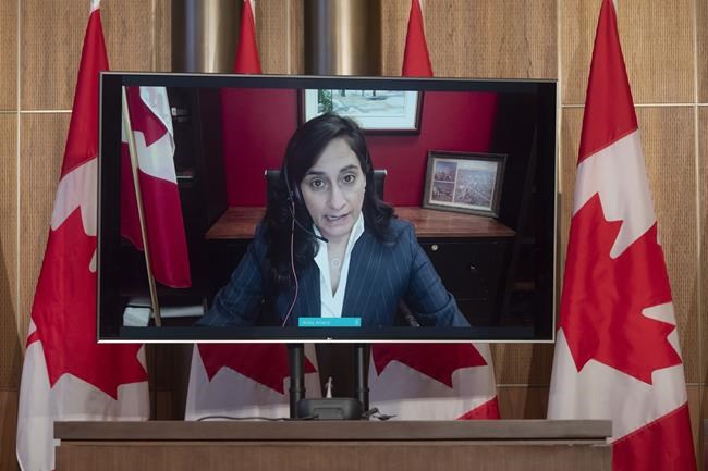 Public Services and Procurement Minister Anita Anand announces a delay to COVID vaccine delivery at the start of a technical briefing on the COVID pandemic in Canada, on January 15, 2021 in Ottawa. THE CANADIAN PRESS/Adrian Wyld
