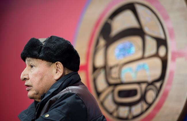 Grand Chief Stewart Phillip, President, Union of the BC Indian Chiefs addresses a news conference in Vancouver, B.C., on January 15, 2020. THE CANADIAN PRESS/Jonathan Hayward