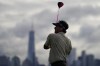 Bubba Watson watches his shot off the 15th tee in the first round of play at the Northern Trust golf tournament, Thursday, Aug. 19, 2021, at Liberty National Golf Course in Jersey City, N.J. (AP Photo/John Minchillo)