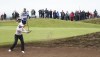 Sweden's Anna Nordqvist plays out of a bunker on the 14th green during the third round of the Women's British Open golf championship, in Carnoustie, Scotland, Saturday, Aug. 21, 2021. (AP Photo/Scott Heppell)