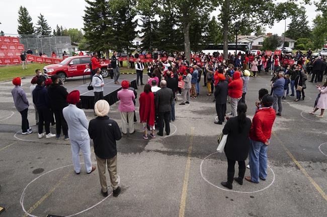 Liberal Leader Justin Trudeau holds a campaign event alongside candidate for Calgary Skyview, George Chahal, in Calgary, Alta., Thursday, Aug 19, 2021. THE CANADIAN PRESS/Sean Kilpatrick