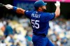 Los Angeles Dodgers' Albert Pujols follows through after hitting a solo home run against the New York Mets during the first inning of a baseball game in Los Angeles, Saturday, Aug. 21, 2021. (AP Photo/Alex Gallardo)