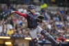 Washington Nationals catcher Tres Barrera throws out a Milwaukee Brewers batter in the bottom of the fifth inning of a baseball game Saturday, Aug. 21, 2021, in Milwaukee. (AP Photo/Michael R. Schmidt)