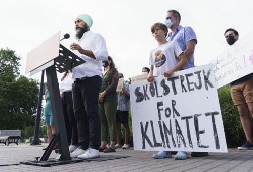 NDP leader Jagmeet Singh responds to questions during a news conference on climate change in Montreal, on Monday, August 23, 2021. THE CANADIAN PRESS/Paul Chiasson