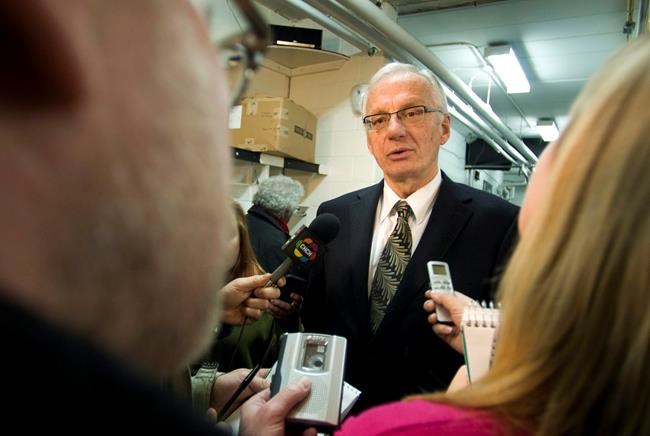 Hamilton Mayor Bob Bratina talks to the media following a press conference at Ivor Wynne Stadium in Hamilton, Ont., on January 11, 2011. Bratina and Hamilton Tiger-Cats owner Bob Young have ended their standoff over a new stadium.The two have announced a proposal for a renovated stadium to be constructed where Ivor Wynne currently stands. THE CANADIAN PRESS/John Rennison