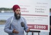 NDP leader Jagmeet Singh responds to a question during a news conference on the waterfront in Windsor, Ontario on Wednesday, August 25, 2021. THE CANADIAN PRESS/Paul Chiasson