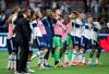Vancouver Whitecaps players celebrate by singing to fans after defeating Los Angeles FC during an MLS soccer match in Vancouver, on Saturday, August 21, 2021. THE CANADIAN PRESS/Darryl Dyck