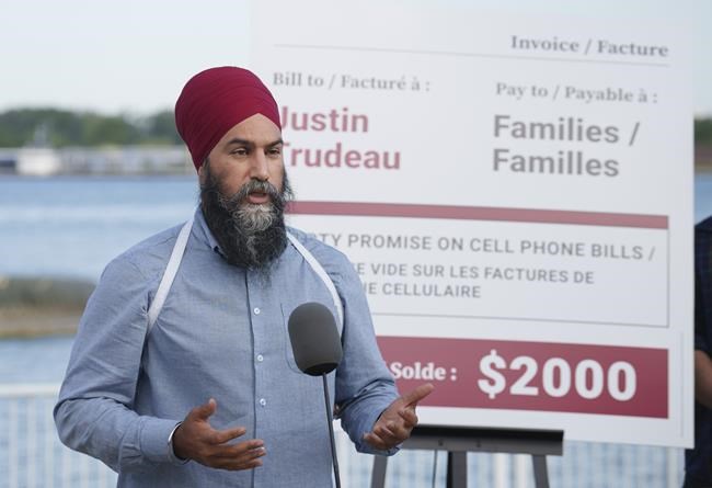 NDP leader Jagmeet Singh responds to a question during a news conference on the waterfront in Windsor, Ontario on Wednesday, August 25, 2021. THE CANADIAN PRESS/Paul Chiasson