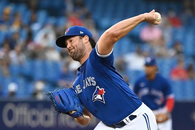 Toronto Blue Jays starting pitcher Robbie Ray pitches in the first inning of an American League baseball game against the Chicago White Sox, in Toronto on Wednesday, Aug. 25, 2021. THE CANADIAN PRESS/Jon Blacker