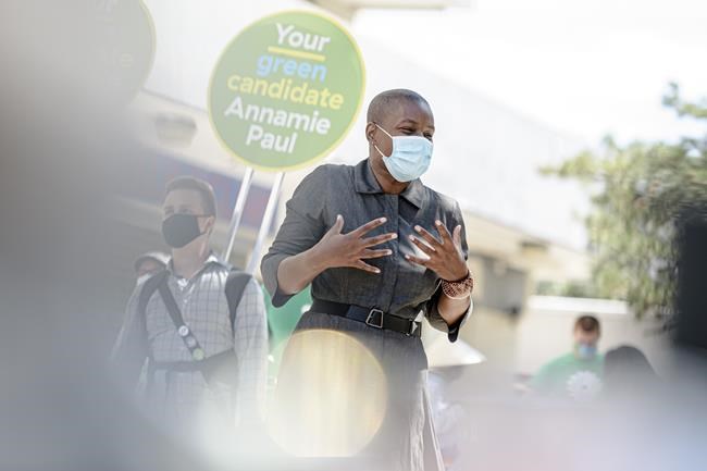 Green Party Leader Annamie Paul canvasses a neighbourhood after launching her election campaign in the riding of Toronto Centre, on Sunday, Aug. 15, 2021. Paul says she has been receiving